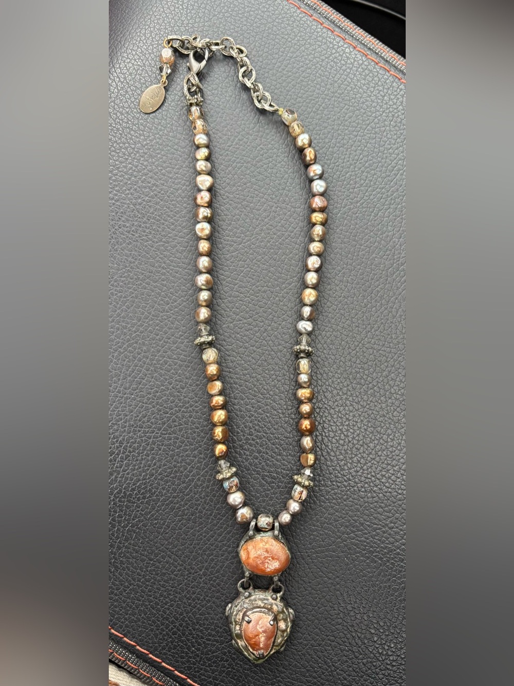 Maya Bronze and Silver Beaded Pendant Necklace